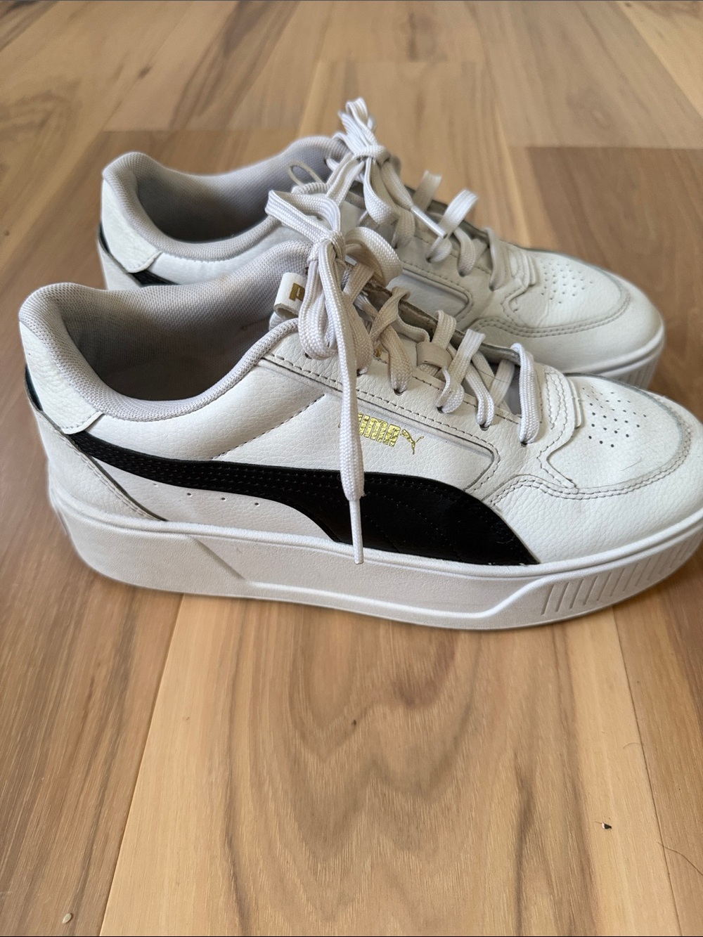 Puma White Platform Sneakers with Black Formstripe